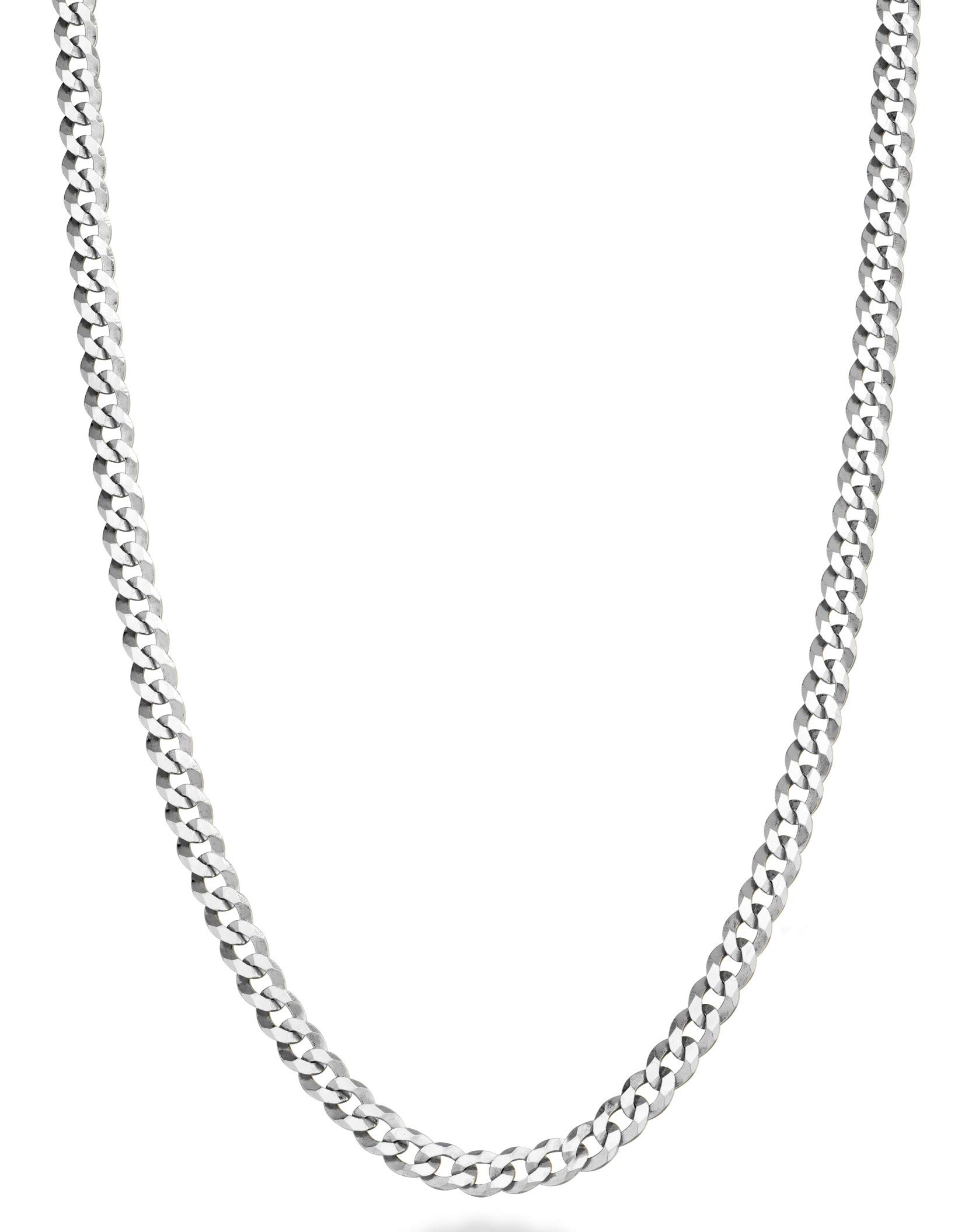 Miabella Italian 925 Sterling Silver 3.5mm Curb Cuban Link Chain Necklace, Solid Diamond Cut Sterling Silver Chain for Men Women Made in Italy