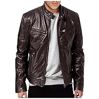 Men Casual Faux Leather Jacket Stand Collar Zip-Up Biker Motorcycle Jackets Coat With Zipper Pocket Mens Jacket