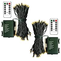 echosari [2 Pack] Battery Operated Christmas Lights 16ft Green Wire 50 LED Fairy String Light with Remote, Timer, 8 Modes, Dimmable for Indoor Outdoor Xmas Tree Wedding Party Decoration (Warm White)