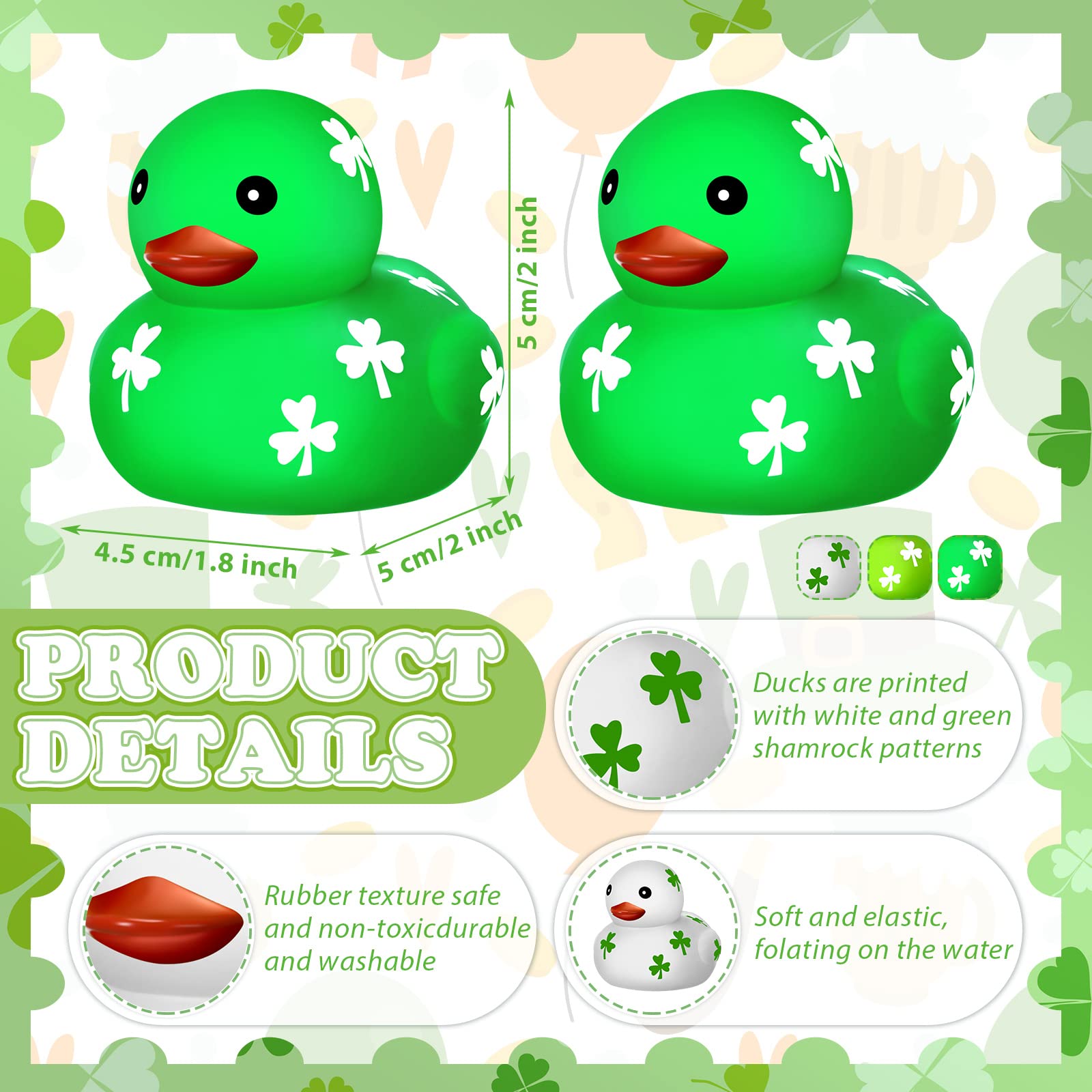 St. Patrick's Day Rubber Ducks Bath Toys Mini Ducks Holiday Toys Ducky Gifts Bath Decoration Safety Duck Mini Irish Shamrock Toys Ducky Small Bath Toys for Shower Water Birthday Party (18 Pieces)