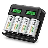 EBL LCD Rechargeable Battery Charger for Ni-MH AA AAA C D Rechargeable Batteries with Rechargeable D Batteries - 4 Pack