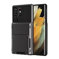 Case for Samsung Galaxy S22/S22 Plus/S22 Ultra,Flip Card Holder Wallet Case Shockproof Silicone TPU Hard PC Dual Layer Protective Cover,Black,s22 Ultra 6.8''