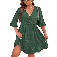 Parara Plus Size Sparkly Cocktail Party Dress for Women V Neck Short Sleeve Evening Dresses