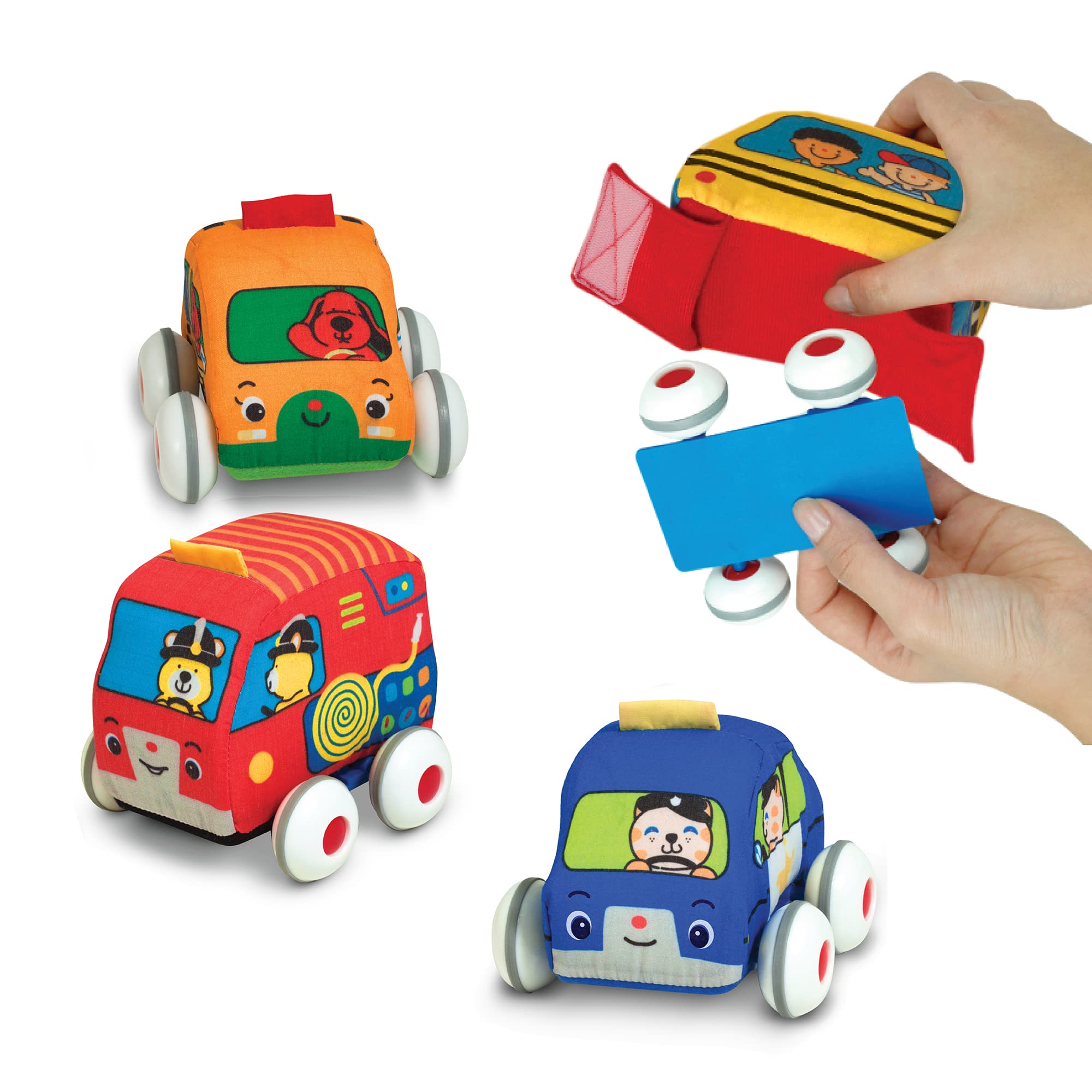Melissa & Doug K's Kids Pull-Back Vehicle Set - Soft Baby Toy Set With 4 Cars and Trucks and Carrying Case - Pull Back Cars, Toys For Babies And Toddlers