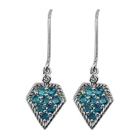 Carillon Neon Apatite Round Shape Gemstone Jewelry 925 Sterling Silver Drop Dangle Earrings For Women/Girls