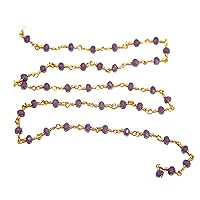 Purple Opal 3MM Faceted Rondelle Gemstone Beaded Rosary Chain by Foot For Jewelry Making - 24K Gold Plated Over Silver Handmade Beaded Chain Connectors - Wire Wrapped Bead Chain Necklaces