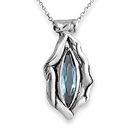 Sterling Silver Handcrafted Wrinkled Bezel with Synthetic Blue Aquamarine Pendant Necklace Holiday Gift Jewelry Gift