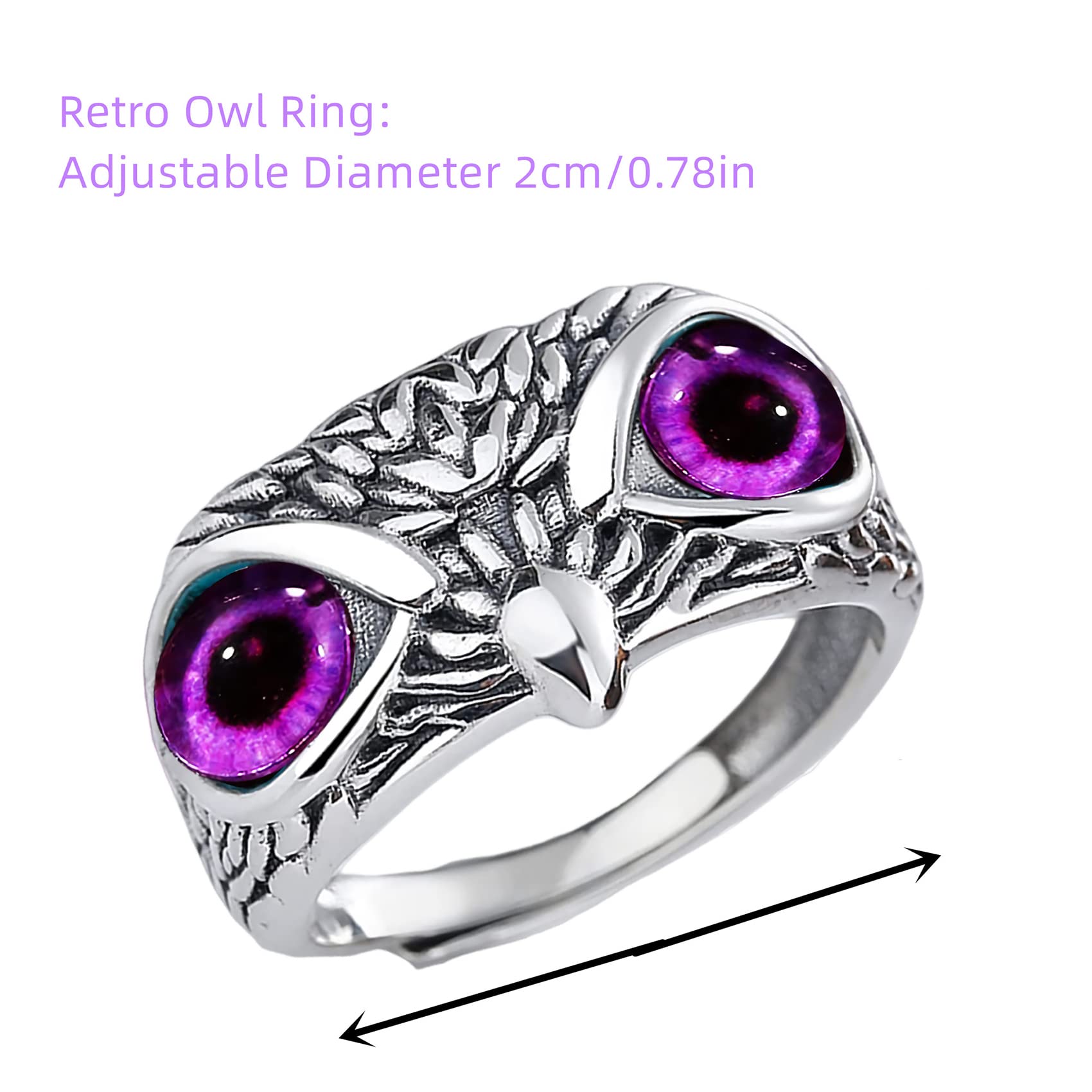 FUYOULILO 2PCS Owl Ring,Adjustable Blue Eyes Owl Rings,Gothic Owl Ring for Men Women Kids Girls