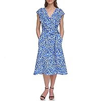 Eliza J Women's Fit and Flare Midi Silhouette Dress with Tie Waist