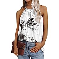 Women's Halter Tank Tops Summer Trendy Floral Print Loose Fit Shirts Sleeveless Adjustable Straps Casual Blouse