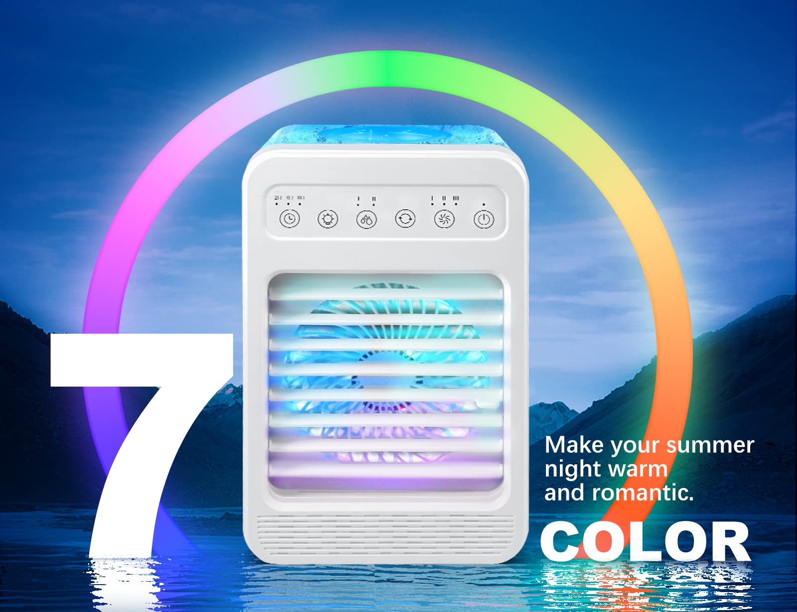 Portable Air Conditioners, 4-IN-1 Evaporative Personal Air Cooler Humidifier with 3 Speeds 7 Colors Light, 600ML Mini Personal Air Conditioner Fan, USB Quiet Air Cooler for Room Office Desk