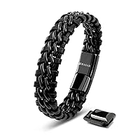 Premium Genuine Leather Bracelet [Steel] for Men in Black | Magnetic Stainless Steel Clasp in Black, Silver and Gold | Exclusive Jewelry Box | Great Gift Idea