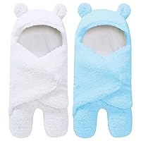 2 Pack Ultra Warm Sherpa Plush Baby Sleeping Swaddle Wrap - Newborn Essentials Must Haves for 0-6 Months - Baby Shower Registry Search Gifts for Boys Girls - Baby Stuff (Aquamarine and White)