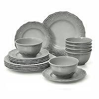TP 18-Piece Dinnerware Set, Melamine Dinner Dishes Set with Bowls and Salad Plates, Non-breakable Lightweight, Service for 6 (Gray)