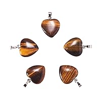 LiQunSweet 10 Pcs Natural Tiger Eye Crystal Genuine Gems Stone Pendants Heart Shape Charms for Women Adult Girl Jewelery Making DIY Necklace Crafting - 23x20x9mm
