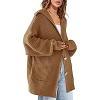 MEROKEETY Women's Long Sleeve Button Lapel Cardigan Sweater Oversized Chunky Knit Slouchy Outerwear