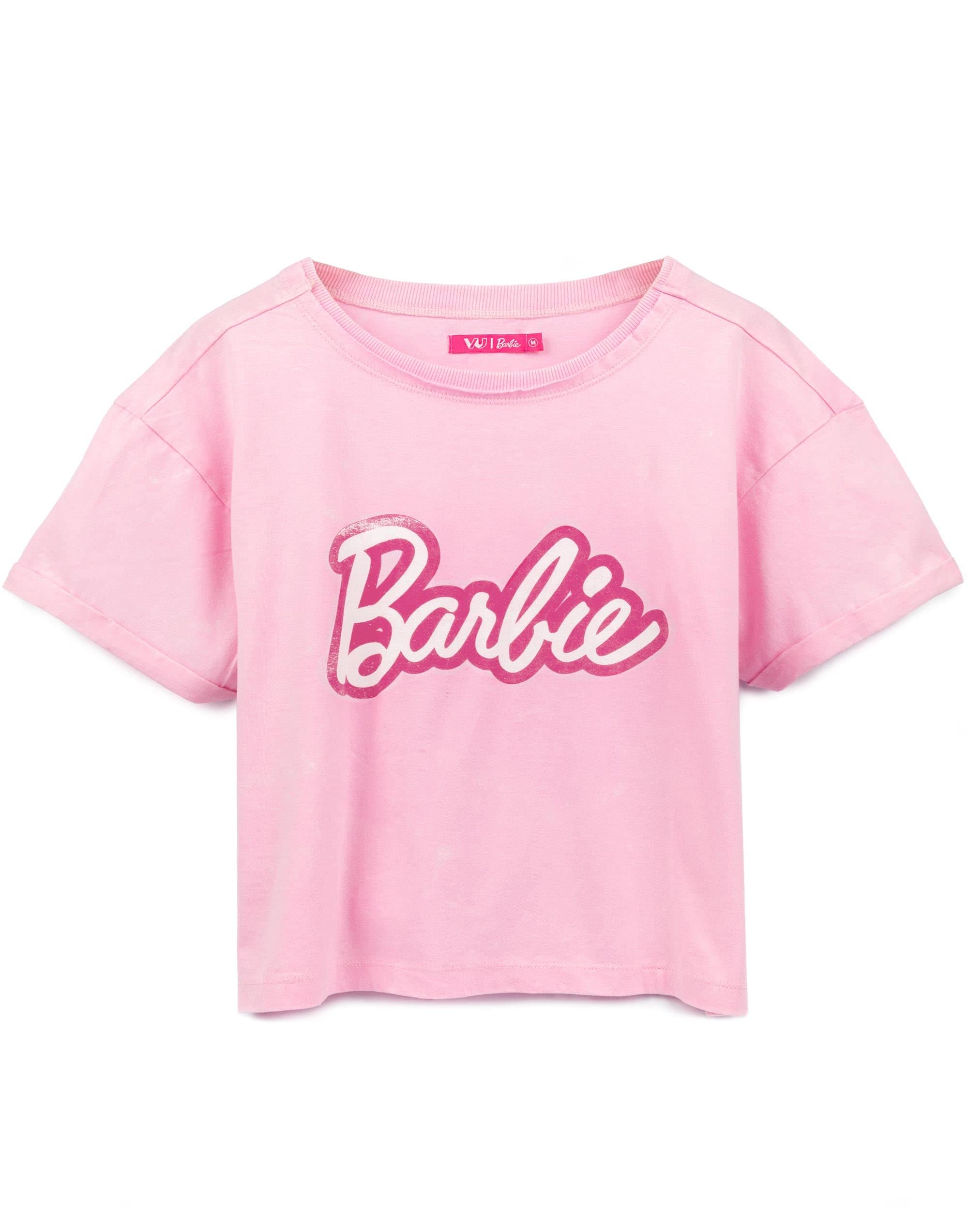 Barbie Cropped T-Shirt Womens Ladies Fashion Doll Logo Pink Crop Top