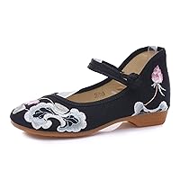 TN TANGNEST Women's Floral Embroidered Vintange Buckle Flat Shoes Round Toe Dress Mary Jane Shoes