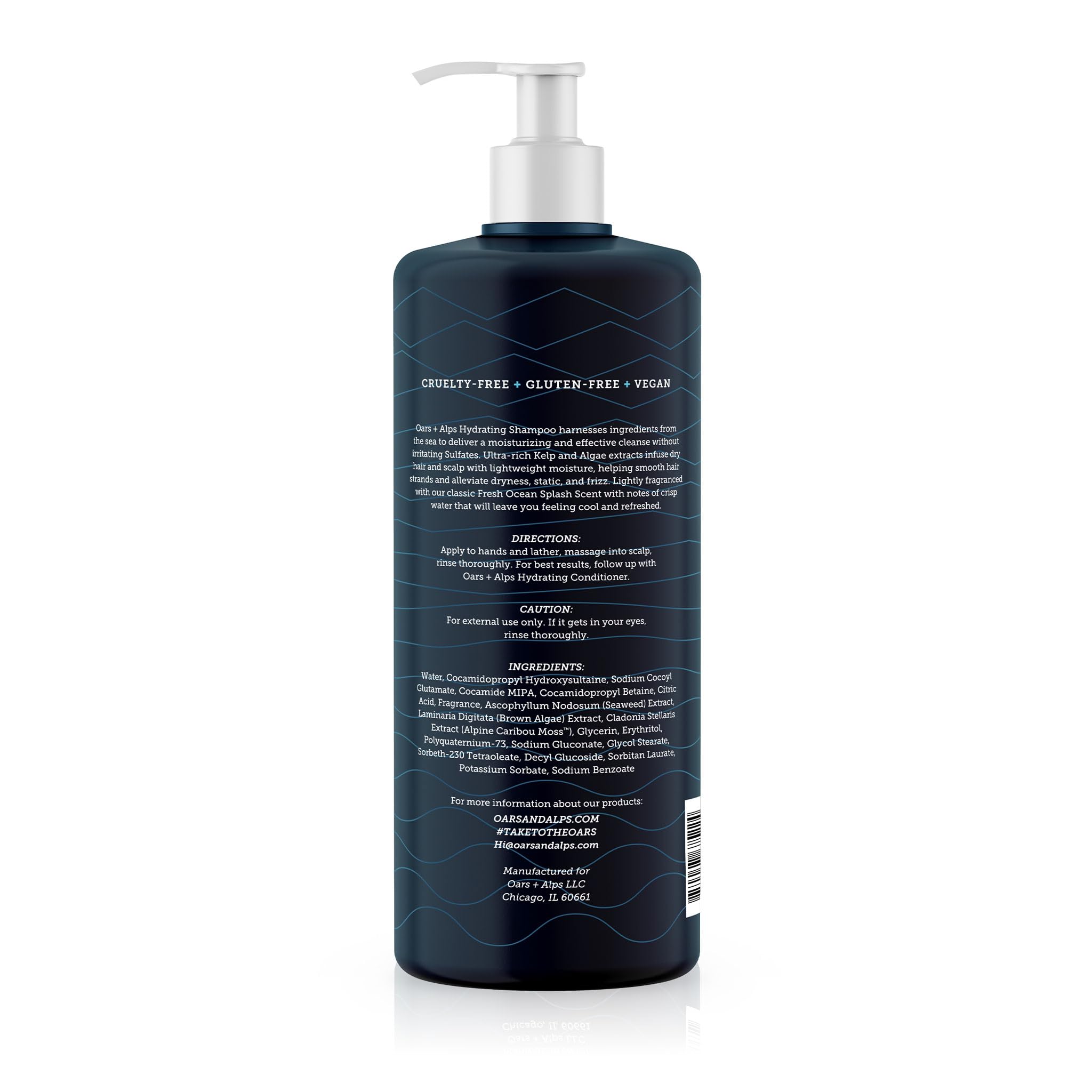 Oars + Alps Men's Sulfate Free Shampoo, Infused with Kelp and Algae Extracts, Fresh Ocean Splash, 32oz
