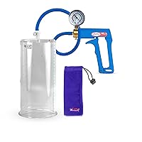 LeLuv Premium Penis Pump - Blue Maxi Handle with Vacuum Gauge, Uncollapsible Silicone Hose - 9