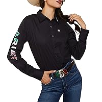 Ariat Female Wrinkle Resist Team Kirby Stretch Shirt Black W/ Mexico Flag Emb X-Small