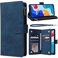 XYX Wallet Case for Google Pixel 8a, Solid Color Pu Leather Zipper Pocket Cover with 6 Card Slots Wrist Strap Kickstand, Blue
