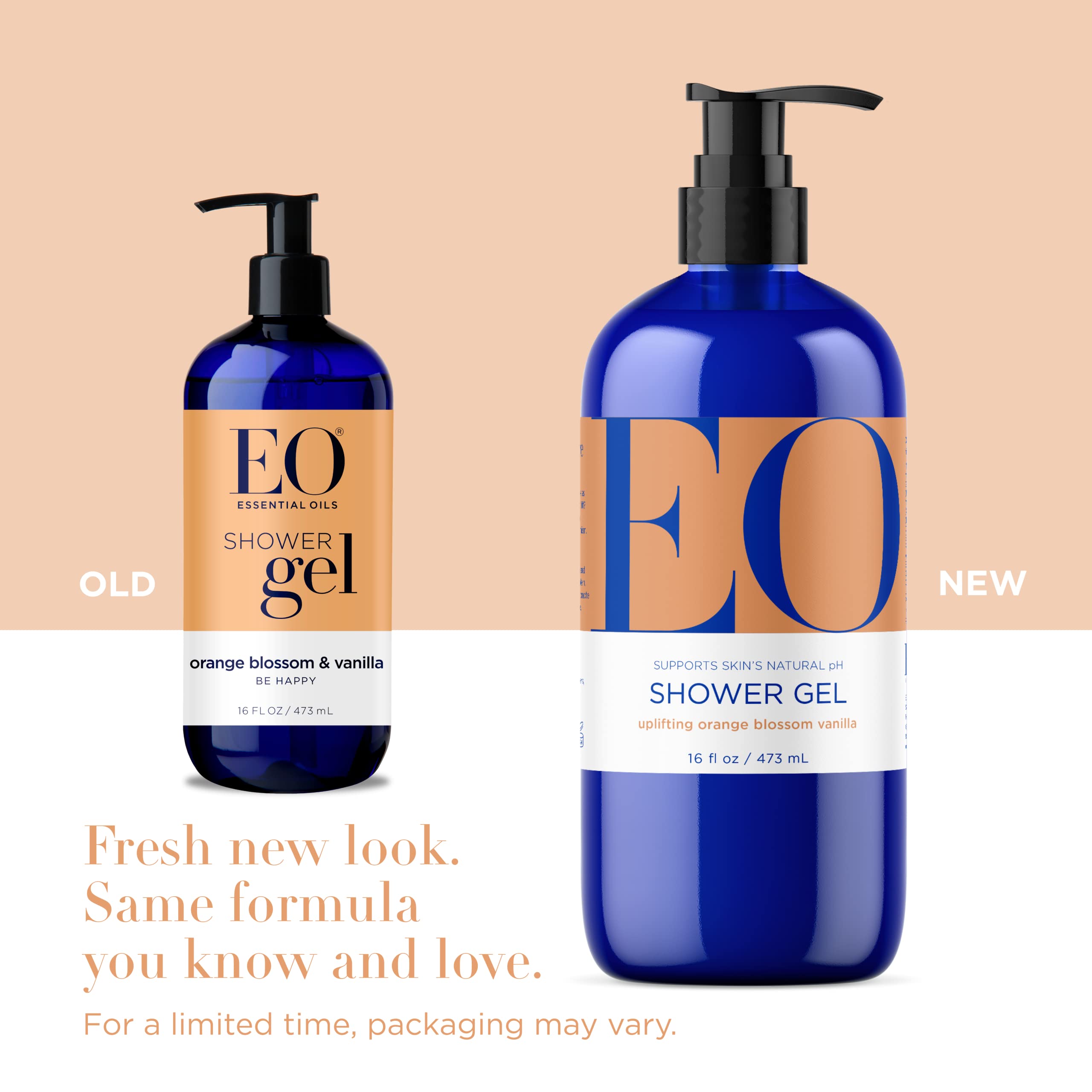 EO Shower Gel Body Wash, 16 Ounce (Pack of 2), Orange Blossom and Vanilla, Organic Plant-Based Skin Conditioning Cleanser with Pure Essentials Oils