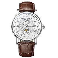 Men's Tourbillon Moon Phase Luxury Skeleton Men's Watch with Leather Strap Mechanical Self-Winding Watches