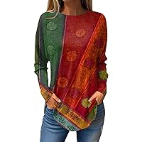 Western Shirts for Women,Womens Vintage Printed Crewneck Long Sleeve Tunic Shirts Oversized Medium Long Pullover Tops