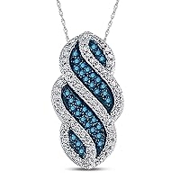10k White Gold Finish Round Cut Blue Color Diamond Striped Vertical Pendant 1/10 For Mother's Day Gift