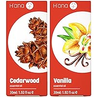 Cedarwood Oil for Hair Growth & Vanilla Essential Oil for Skin Set - 100% Pure Therapeutic Grade Essential Oils Set - 2x1 fl oz - H'ana