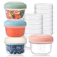 [16 Pack] 4 oz Small Containers with Lids, Reusable Plastic Containers for Snack and Puree, Salad Dressing Container to Go, Deli Containers, Freezer Condiment Containers, Dishwasher Safe, BPA Free