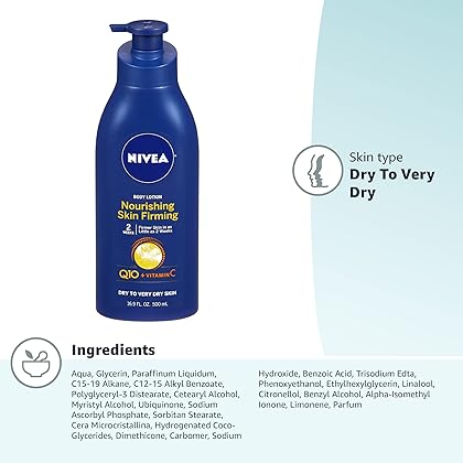 NIVEA Nourishing Skin Firming Body Lotion with Q10 and Vitamin C, 16.9 Fl Oz Pump Bottle