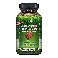 Irwin Naturals Quick Energy RED Liquid-Gel Multi with Nitric Oxide Booster - 72 Liquid Softgels - with Nitric Oxide Booster, Turmeric, Brown Kelp, Maca & Beet Root