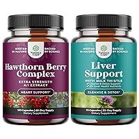 Bundle of Extra Strength Hawthorn Berry Capsules - Heart Health Supplement and Liver Cleanse Detox & Repair Formula - Herbal Liver Support Supplement