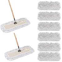 24 Inch Dust Mop with Wood Handle and 24 Inch Dust Mop Refill Bundle - 2 Mop Sets and 6 Refills