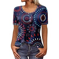 Summer Tops for Women Trendy Plus Size V-Neck Shirts Vintage Printed Tunic Casual Loose Fit Going Out Clothes