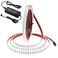 White LED Strip Lights Daylight 6000K 32.8ft 1200LEDs 2835SMD 24V 120W 21600LM Ultra-Bright LED Flexible Rope Light with 24V 6A Power Adapter for Kitchen Bedroom Under-Cabinet Hallways Stairs