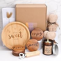 House Warming Gifts New Home,Housewarming Gift,New Home Gifts for Home,Housewarming Gift Baskets for Couple,Friends,Clients,Home Sweet Home Housewarming Scented Candle Coaster Bottle Opener