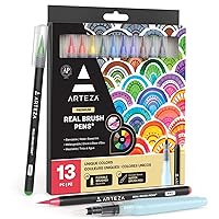 ARTEZA Real Brush Pens, 12 Pack, Drawing Markers with Flexible Brush Tips, Watercolor Markers for Calligraphy, Painting & Coloring, Ideal Art Supplies for Artists & Hobbyists