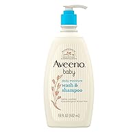 Aveeno Baby Daily Moisture Gentle Body Wash & Shampoo with Oat Extract, 2-in-1 Baby Bath Wash & Hair Shampoo, Tear- & Paraben-Free for Hair & Sensitive Skin, Lightly Scented, 18 fl. oz