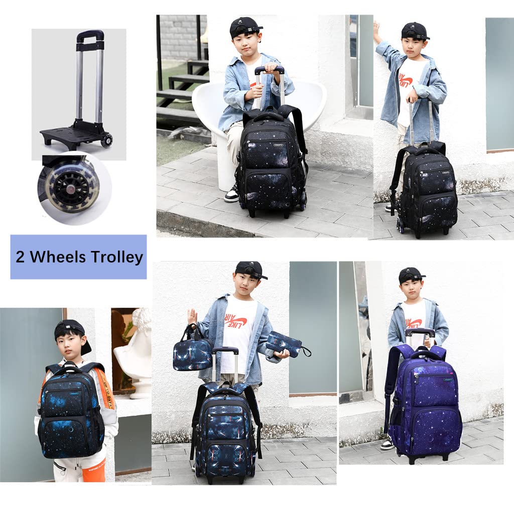Boys Rolling Backpacks Kids'Luggage Wheeled Backpack for School Boys Trolley Bags Space-Galaxy Roller Bookbag
