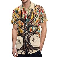 Fingerprints Diversity Tree Casual Mens Short Sleeve Shirts Slim Fit Button-Down T Shirts Beach Pocket Tops Tees