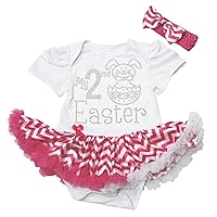 Petitebella My 2nd Easter Baby Dress Rabbit Egg White Bodysuit Pink Chevron Tutu NB-18m