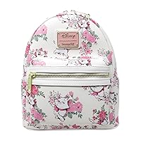 Loungefly x Disney The Aristocats Marie Floral Allover-Print Mini Backpack (White/Pink Multi, One Size)