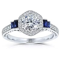 Kobelli Diamond and Sapphire 6-prong Halo Art Deco Ring 1 1/2 CTW 14k White Gold