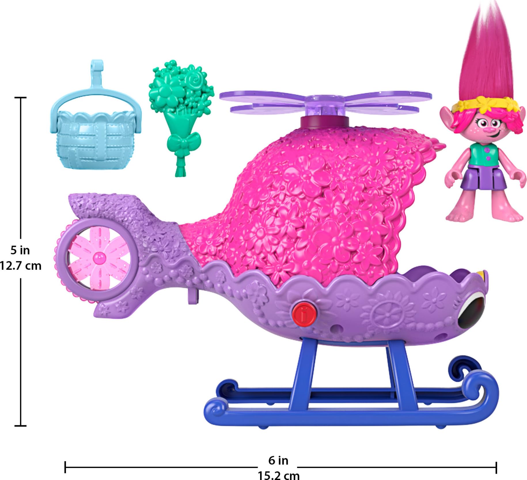 Fisher-Price Imaginext DreamWorks Trolls Toy Helicopter and Poppy Figure Playset, Poppy’s Copter with Spinning Propellers, Age 3-8 Years