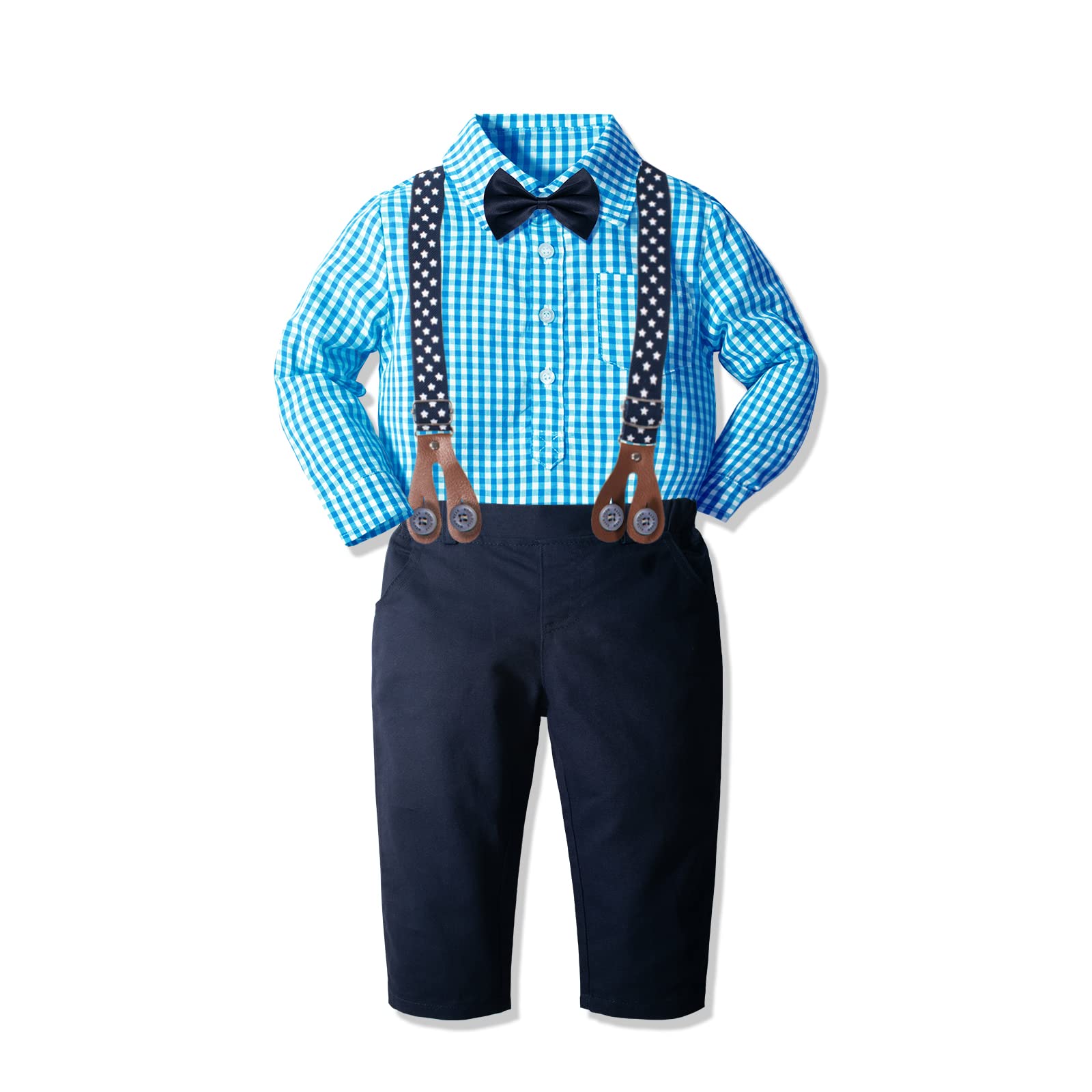 Yilaku Toddler Boy Dress Clothes Baby Boy Outfits with Bowtie+Suspender Pants Sets Toddler Suit for Boys 3 Months-4 Years