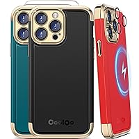 COOLQO Magnetic for iPhone 15 Pro Case [Compatible with MagSafe] 2X[Tempered Glass Screen Protector+Camera Lens Protectors] Mil-Grade Shockproof Protective Phone Case for iPhone 15 Pro, Black Gold
