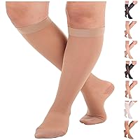 ABSOLUTE SUPPORT Made in USA - Sheer Compression Support Socks for Women 15-20mmHg | For Varicose Veins Circulation during Travel - Beige, X-Large - ATRAVEL101BE4
